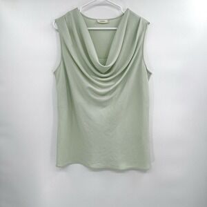 Lapointe‎ Womens Draped Neck Sleeveless Blouse Sz 12 Green Classic Career Luxury